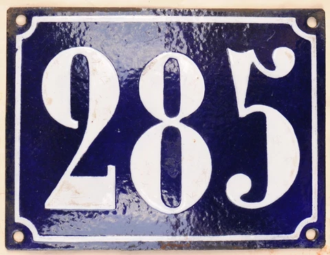 Large old French house number 285 door gate plate plaque enamel steel metal sign Cover