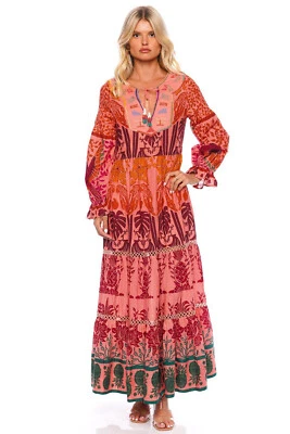 Farm Rio S Small Ainika Print Macaws Maxi Dress Puff Sleeve Tassel Tie $345 - Image 1 of 4