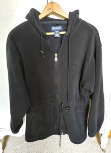 Lands End WMS Hooded Parka Coat Jacket Black Medium Drawstring Waist - Picture 1 of 7