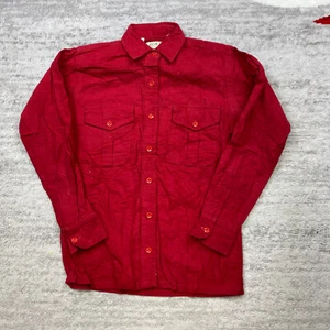 VTG LL Bean Chamois Button Shirt Ladies 12 Red Cursive Mackinaw Womens 60s 70s - Picture 1 of 17