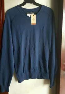 PENGUIN MEN'S LOGO V-NECK SWEATER,NAVY BLUE size Medium - Picture 1 of 4