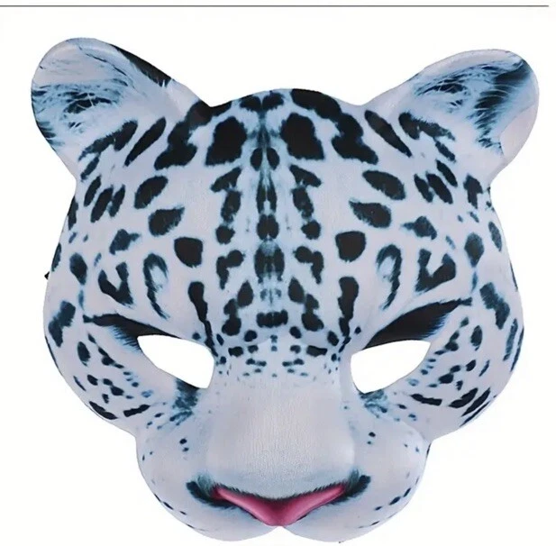 White Leopard Mask Cosplay Masquerade Party Elastic Back Soft Kitty New - Image 1 of 4