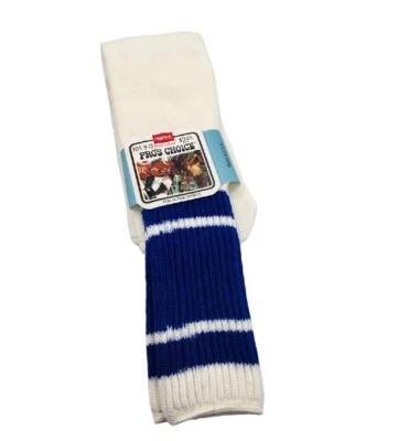 Meias tubulares vintage anos 1970 Hanes Deadstock Pro's Choice etiqueta vermelha listras azuis novas - Imagem 1 de 4