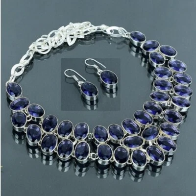 Faceted African Amethyst Oval Shape Handmade Gemstone Gift Jewelry Necklace Set - Image 1 of 4