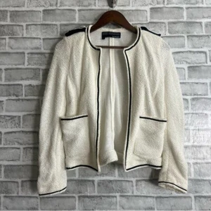 The Kooples Textured Black White Chic Open Front Career Cardigan Blazer Sz 36 - Picture 1 of 8
