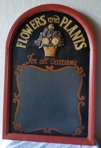 Vintage Wooden Flower & Plants Plaque Sign Chalkboard Hand Painted 23 x 15" - Picture 1 of 10