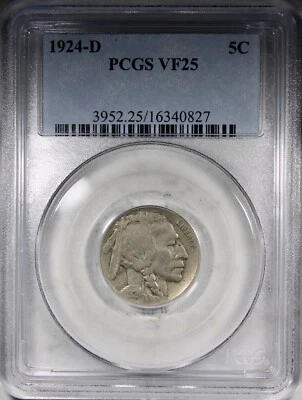 1924-D Buffalo Nickel PCGS VF25 Circulated Better Date 5C - Image 1 of 2