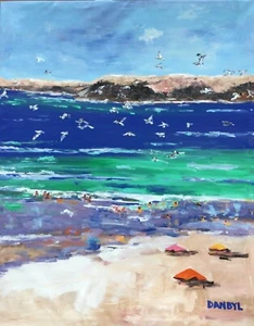 PLAGE art abstrait original mouettes peinture dan byl moderne contemporain 4x5 pieds - Photo 1 sur 4