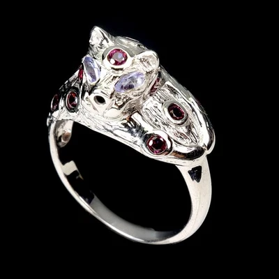925 Sterling Silver Ring Tanzanite Rhodolite Natural Gemstone Jewelry Size 8 - Image 1 of 4
