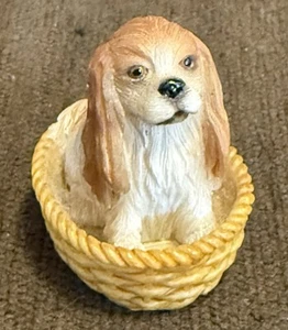 Miniature Cocker Spaniel in Basket Figurine Trinket 1-3/4” Tall - Picture 1 of 9