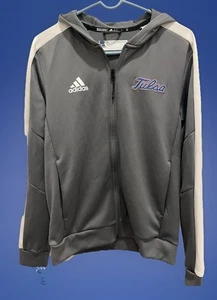 Felpa con cappuccio e zip Adidas Tulsa Golden Hurricane Player Issued grigia riscaldante taglia small. - Foto 1 di 7