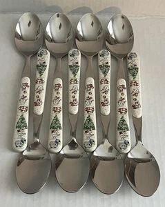 Vtg International Country Christmas Stainless Flatware - 8 Teaspoons Spoons - Picture 1 of 5