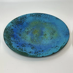 Hanova of Pasadena Enamel Blue Green Lava Glaze Plate Mid Century - Picture 1 of 8