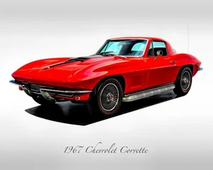 Classic Cars - 1967 Chevrolet Corvette Rally Red - Print - Picture 1 of 6