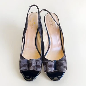 Kate Spade Leopard Pattern Pump Heels Ribbon Suede Black Gray Size 10B - Picture 1 of 8