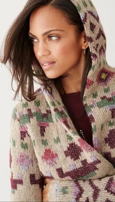 J. Jill Cárdigan Suéter Lenox Abrigo con Capucha XL Azteca Topper Plumero Bolsillos Boho Foto 1 de 4