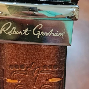 Robert Graham Brown & Black Reversible Leather Belt Sz 34 Inscribed Embossed - Picture 1 of 17
