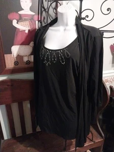 CAMISA MUJER COLECCIÓN JM CAPAS MANGA 3/4 TACHUELAS METAL NEGRO 3X LAVABLE - Imagen 1 de 7