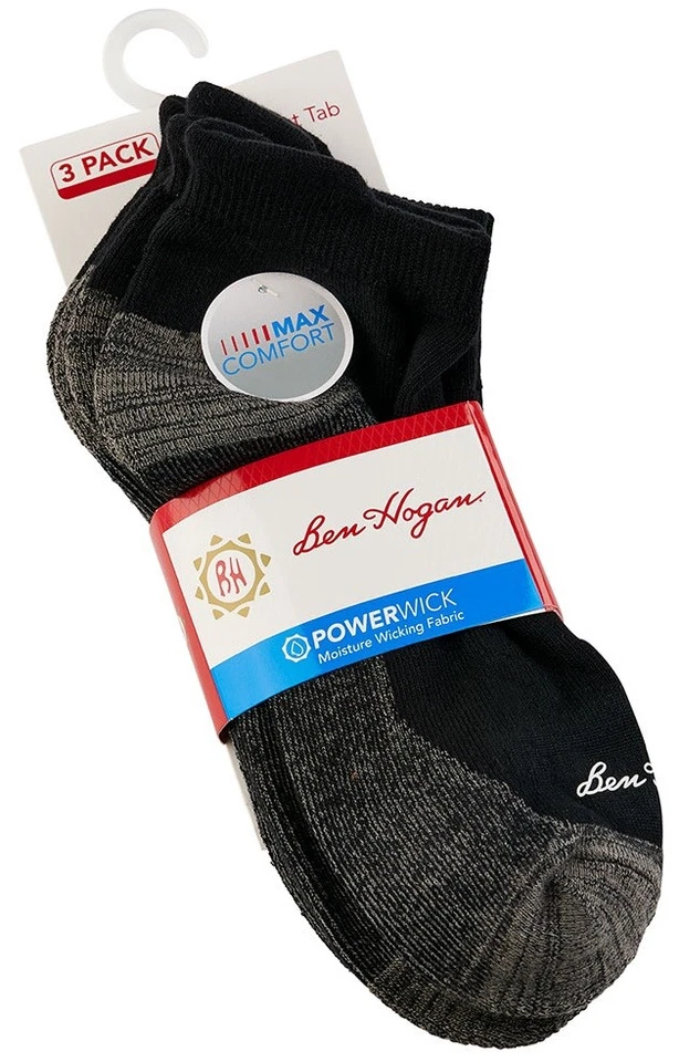 Paquete de 3 calcetines negros Ben Hogan suela de contraste con lengüeta de corte bajo para hombre 7-12 Foto 1 de 1