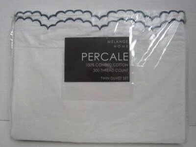 Juego de funda nórdica Pottery Barn Maci doble festoneada percal bordada doble nuevo Foto 1 de 4