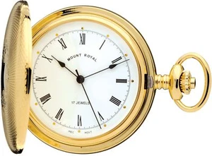 Orologio da taschino Placcato Oro Cacciatore Completo 17 Gioiello Meccanico Catena Albert Regalo - Foto 1 di 3