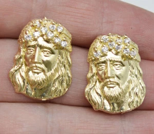 10k Solid Yellow Gold Jesus head Big Stud Earrings - Picture 1 of 7
