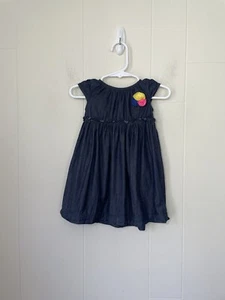 Carter’s Baby Girl Chambray Blue Short Sleeve Dress Tunic 3D Flower ~ Sz 6-9 mo - Picture 1 of 11