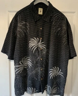 Jamaica Jaxx Shirt Mens Black & Grey Leaves Hawaiian Short Sleeved Uk Size 2XL - Image 1 of 4