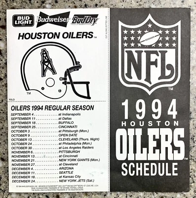 1994 Houston Oilers Regular Season NFL Schedule & Decal “Go Oilers” RARE - Image 1 of 2