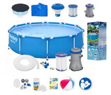 18in1 BestWay SWIMMING POOL 305cm 10FT Garden Round Frame Ground Pool + PUMP SET