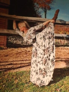 Free People First Kiss Asymmetrical Maxi Dress S/P Long Sleeve Floral Lined - Picture 1 of 12