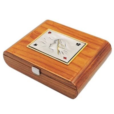 Cofanetto in Legno Ciliegio e Cover Argento 925 per Carte da Gioco e Dadi  - Immagine 1 di 2