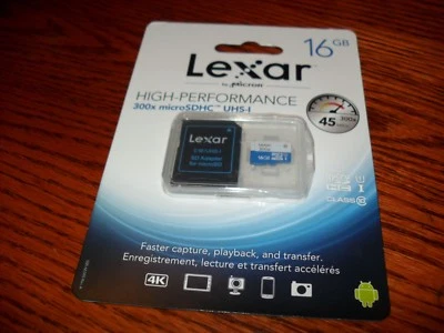 Lexar Card 16GB 300x micro SDHC UHS-I Class 10 45 MB/s Transfer New in Packaging - Image 1 of 3