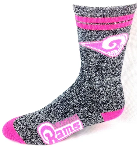 Los Angeles Rams Football Gray Marbled Pink 2 Striped Deuce Crew Socks Cover