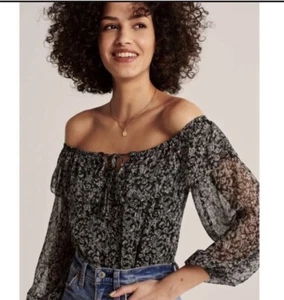 Abercrombie & Fitch Women’s Bodysuit Off-the-shoulder Chiffon Top Size Small - Picture 1 of 11