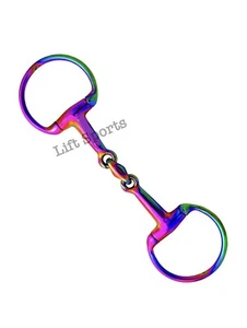 Rainbow Multicolor EGGBUTT Snaffle Horse Bit Lozenge Fat Double Joint Oval Link - Picture 1 of 3