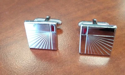 Vintage-Silver Cuff links W/ Ruby Stone - Image 1 of 2