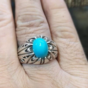 Real Genuine Neeshapuri Feroza Stone Sterling Silver Ring Original Feroza Stone - Picture 1 of 3
