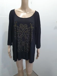 AUTOGRAPH TAG 16 BLACK STUD PATTERN FRONT 3/4 SLEEVE TOP - Picture 1 of 5