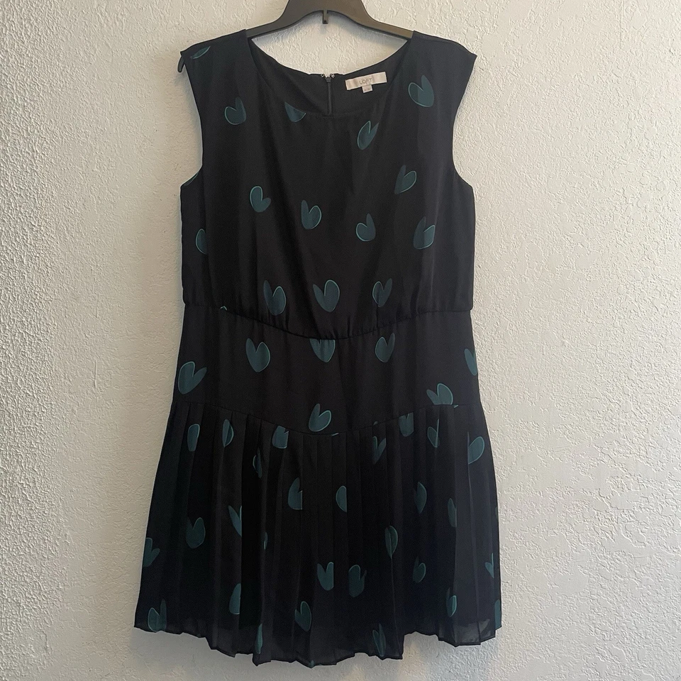 Ann Taylor лофт размер 18 без рукавов с подкладкой платье черный зеленый сердца со складками - Изображение 1 из 4