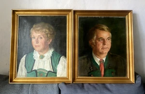 Oil Painting 1980 2 Portraits Married People Signed Lisl Fourne-Schachinger 1913 - Picture 1 of 9