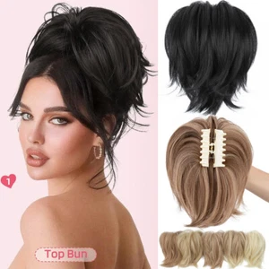 Large Claw Ponytail Bun Piece Clip in on Pony Tail Short Hair Extension as Human - Picture 1 of 26