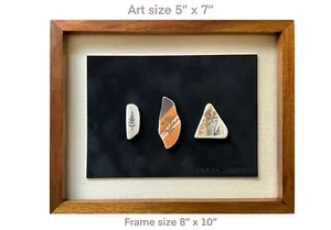 NEW CLAY Ceramic Modern ART Handmade Framed Flowers Abstract Art Walnut Wood frm - Picture 1 of 4