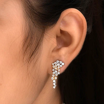 1.95 Ct Lab Grown CVD Diamond Dangle Earrings 14k Two Tone Gold Anniversary Gift - Image 1 of 4