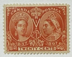 Canada #59 1897 20c orange Jubilee issue MLH/VF o.g.; $450 UCV - Picture 1 of 3