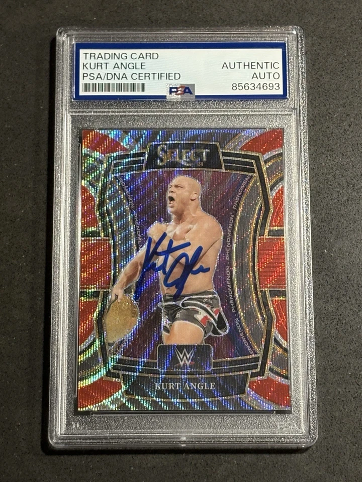 KURT ANGLE 2024 PANINI SELECT WWE RED WAVE PRIZM SIGNED AUTOGRAPHED CARD PSA/DNA - Image 1 of 2