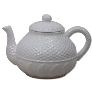 Bordallo Pinheiro Basketweave White Tea Pot & Leaves 4 Crabtree Evelyn - Picture 1 of 5