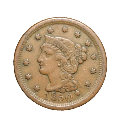 1850 Braided Hair Large Cent 1C Looks Better In Hand ecoinsales - Image 1 of 2