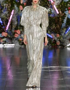Neu ohne Etikett Rodarte Runway 2019 Hose weites Bein metallic silber plissee lamé Größe 6 glamourös - Bild 1 von 14