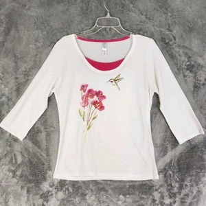 Camicia leggera Morning Sun donna colibrì e fiori lunghezza 3/4 manica - Foto 1 di 6